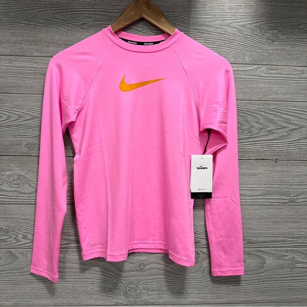 Nike Swim Dri-Fit Solid Long Sleeve UPF 40+ Pink Youth Large Swim Shirt NWT
